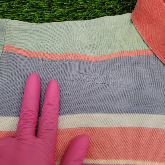 Vintage 90s IZOD Polo Shirt Large 23x28 Faded Stripes - Picture 4 of 13